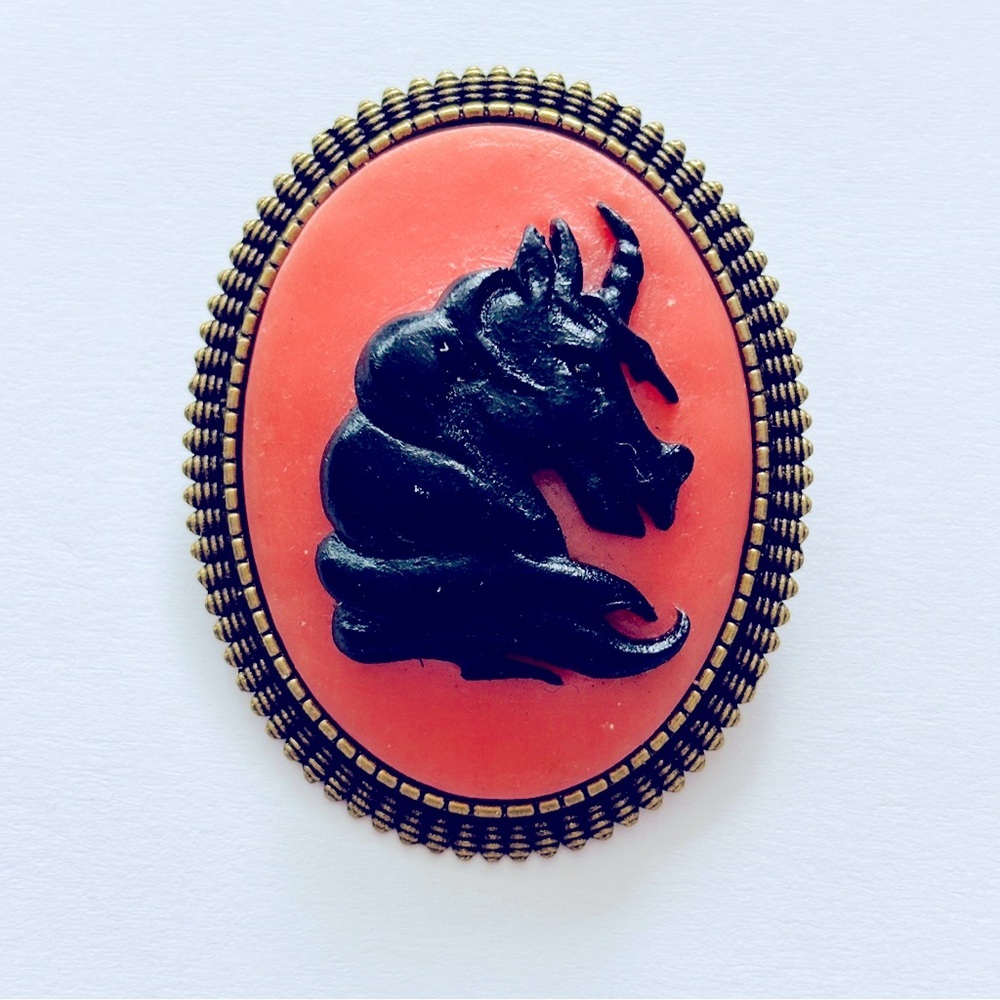 Pink and Black Unicorn Handmade Cameo Brooch, NWT